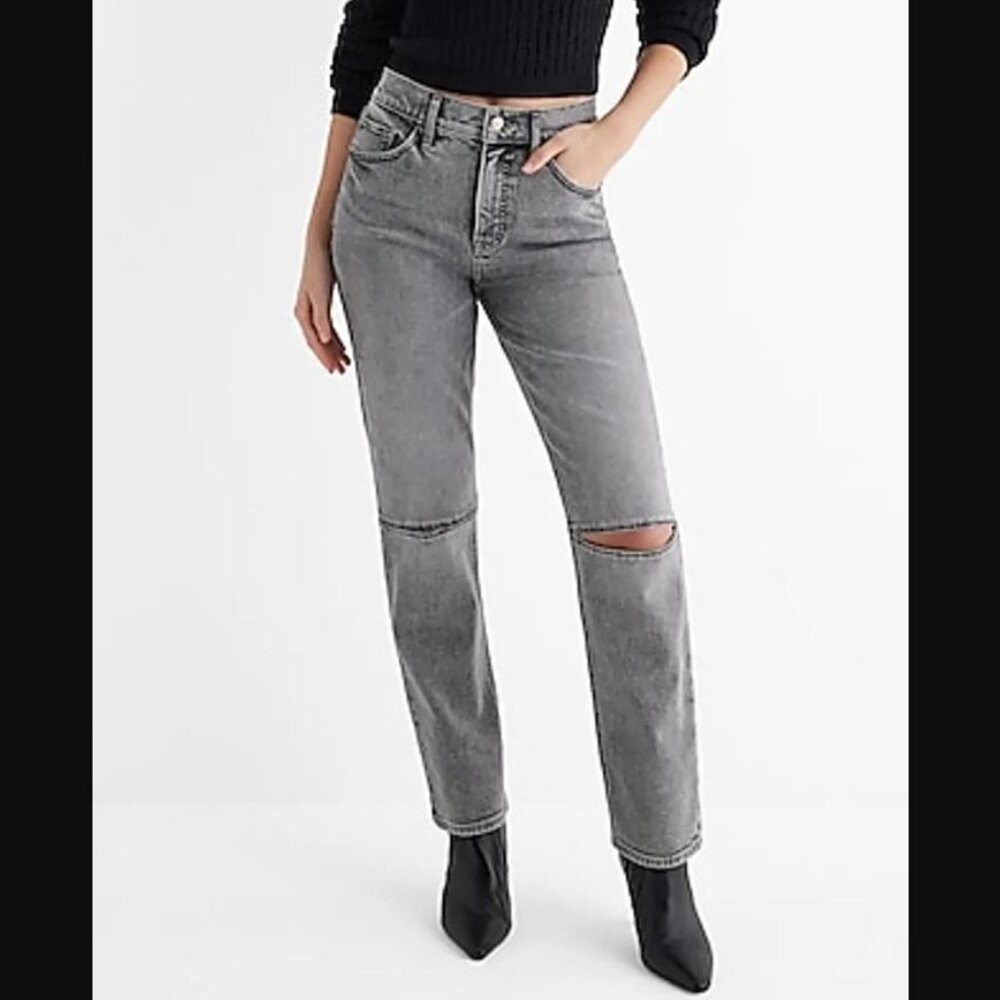 Express Modern Straight Jeans Womens 6S 6 Short Gray High Rise Cutout SO1X